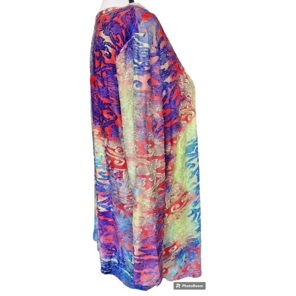 Calessa Colorful Top Size 1X NEW Boho Watercolor Artsy MSRP $59 Velvet Burnout - Picture 3 of 9